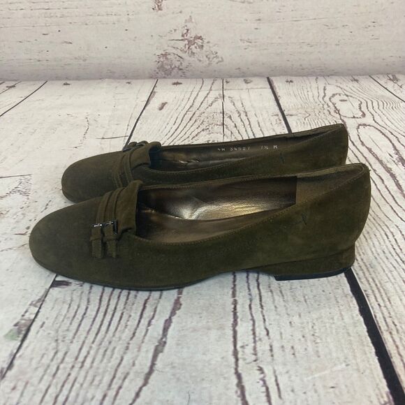 Stuart Weitzman Slip‎ On Kitten Heel Pointed Toe Womens 7.5 Dark Green Suede - Picture 4 of 10